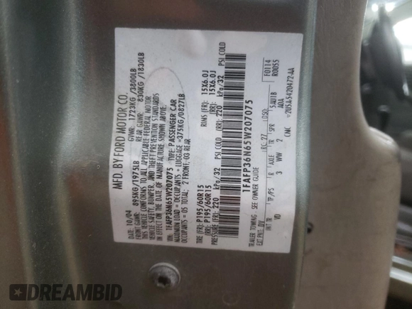2005 Ford Focus SE with VIN 1FAFP36N65W207075, listed as a Copart auction lot 46033255 with 106,343 mi miles and Salvage Title. Bid and sale history available at carsss.com. Image 14.