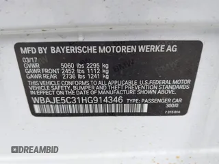 2017 BMW 5 Series 540i with VIN WBAJE5C31HG914346, listed as a IAAI auction lot 41828268 with 96,686 mi miles and . Bid and sale history available at DreamBid. Image 9.