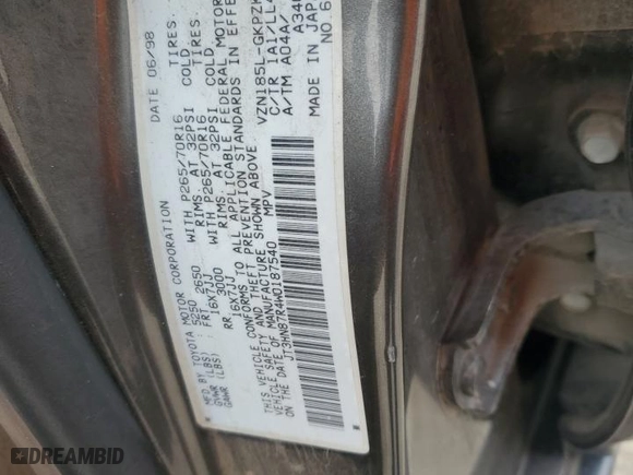 1998 Toyota 4Runner Limited with VIN JT3HN87R4W0187540, listed as a Copart auction lot 44191055 with 322,734 mi miles and Salvage Title. Bid and sale history available at carsss.com. Image 15.