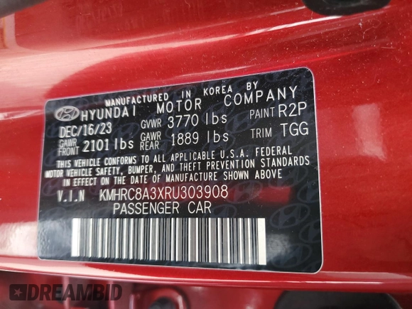 2024 Hyundai Venue SEL with VIN KMHRC8A3XRU303908, listed as a Copart auction lot 51671415 with 12,649 mi miles and Salvage title. Bid and sale history available at DreamBid. Image 15.