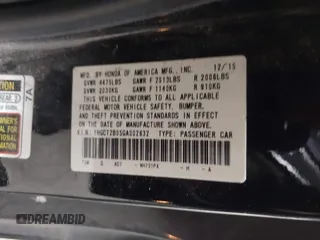 2016 Honda Accord Touring with VIN 1HGCT2B05GA002832, listed as a IAAI auction lot 42221520 with 217,435 mi miles and . Bid and sale history available at DreamBid. Image 9.