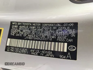 2010 Lexus HS 250h with VIN JTHBB1BA8A2000718, listed as a IAAI auction lot 41209137 with 201,409 mi miles and . Bid and sale history available at DreamBid. Image 9.