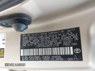 2011 Toyota Prius I with VIN JTDKN3DU6B0312108, listed as a IAAI auction lot 41118894 with Not Provided miles and . Bid and sale history available at DreamBid. Image 9.