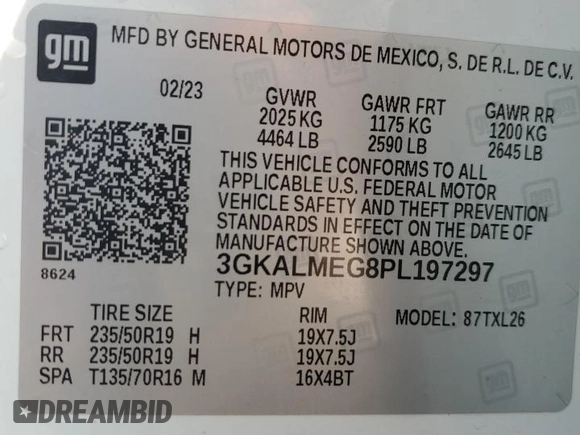 2023 GMC Terrain SLE with VIN 3GKALMEG8PL197297, listed as a Copart auction lot 53210145 with 17,664 mi miles and Salvage Title. Bid and sale history available at DreamBid. Image 13.