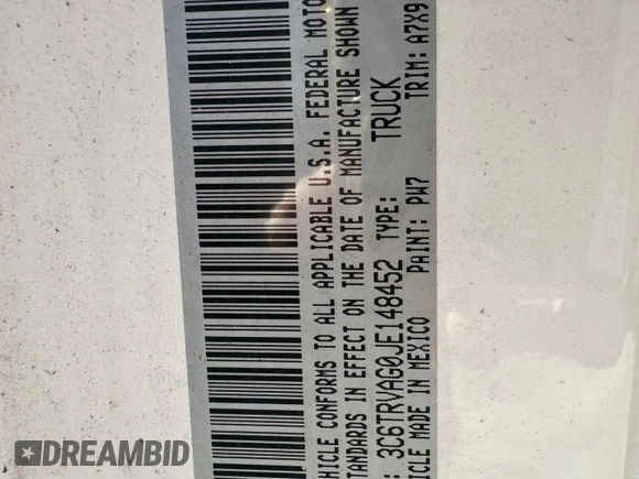 2018 Ram ProMaster Cargo with VIN 3C6TRVAG0JE148452, listed as a Copart auction lot 55467765 with 130,100 mi miles and Clean Title. Bid and sale history available at DreamBid. Image 10.