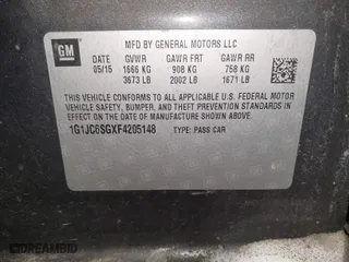 2015 Chevrolet Sonic LT with VIN 1G1JC6SGXF4205148, listed as a IAAI auction lot 41591559 with 144,048 mi miles. Bid and sale history available at carsss.com. Image 9.