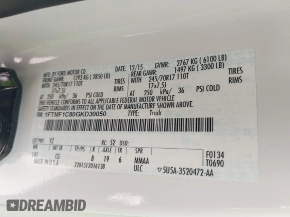 2016 Ford F-150 XL with VIN 1FTMF1C80GKD30050, listed as a IAAI auction lot 41824003 with 172,136 mi miles. Bid and sale history available at carsss.com. Image 9.