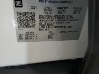 2024 GMC Yukon XL AT4 with VIN 1GKS2HKD8RR211249, listed as a Copart auction lot 74127264 with 9,091 mi miles and Salvage Title. Bid and sale history available at carsss.com. Image 13.