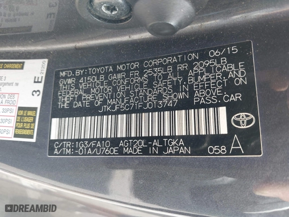 2015 Scion tC with VIN JTKJF5C71FJ013747, listed as a IAAI auction lot 42087740 with 138,097 mi miles. Bid and sale history available at carsss.com. Image 9.