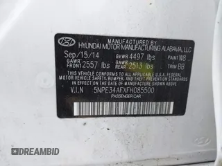 2015 Hyundai Sonata 2.4L Sport with VIN 5NPE34AFXFH085500, listed as a IAAI auction lot 40478188 with 147,320 mi miles. Bid and sale history available at carsss.com. Image 9.