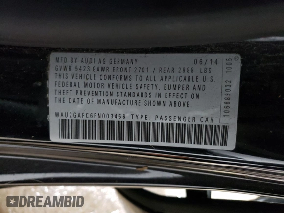 2015 Audi A7 3.0 Prestige with VIN WAU2GAFC6FN003456, listed as a Copart auction lot 84091424 with 132,432 mi miles and Non Repairable. Bid and sale history available at carsss.com. Image 12.