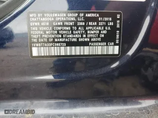 2015 Volkswagen Passat 1.8T Sport with VIN 1VWBT7A33FC065723, listed as a Copart auction lot 48561105 with 144,086 mi miles and Salvage Title. Bid and sale history available at carsss.com. Image 12.