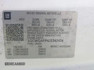2018 Chevrolet Express Cargo with VIN 1GCWGAFP4J1342434, listed as a IAAI auction lot 42018086 with 149,934 mi miles and . Bid and sale history available at DreamBid. Image 9.