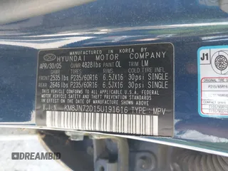 2005 Hyundai Tucson GLS with VIN KM8JN72D15U191616, listed as a IAAI auction lot 42081034 with 217,168 mi miles. Bid and sale history available at carsss.com. Image 9.