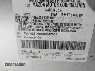 2012 Mazda 6 i Touring with VIN 1YVHZ8DH9C5M42655, listed as a IAAI auction lot 42005298 with 200,701 mi miles and . Bid and sale history available at DreamBid. Image 9.