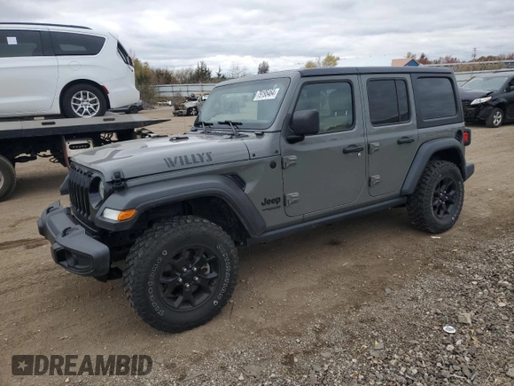 2022 Jeep Wrangler Unlimited Willys with VIN 1C4HJXDN7NW156538, listed as a Copart auction lot 79195464 with 87,081 mi miles and Salvage Title. Bid and sale history available at DreamBid. Image 1.