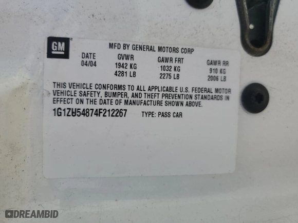 2004 Chevrolet Malibu LT with VIN 1G1ZU54874F212267, listed as a Copart auction lot 60243684 with 0 mi miles and Salvage Title. Bid and sale history available at carsss.com. Image 13.