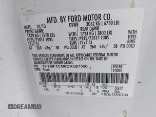 2013 Ford F-150 XL with VIN 1FTMF1CM6DKG27560, listed as a IAAI auction lot 42428890 with 118,354 mi miles and . Bid and sale history available at DreamBid. Image 9.