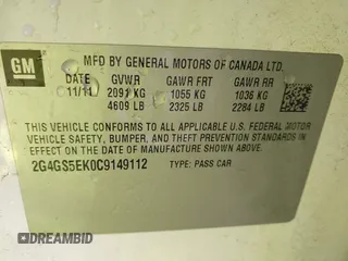 2012 Buick Regal Premium 1 with VIN 2G4GS5EK0C9149112, listed as a IAAI auction lot 41187250 with 94,852 mi miles. Bid and sale history available at carsss.com. Image 9.