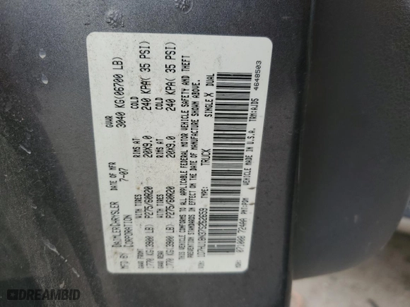 2007 Dodge Ram 1500 SLT with VIN 1D7HU18N37S262659, listed as a Copart auction lot 86175154 with 240,501 mi miles and Salvage Title. Bid and sale history available at carsss.com. Image 12.