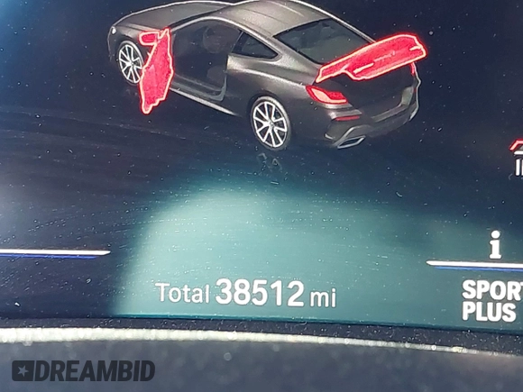 2019 BMW 8 Series M850i xDrive with VIN WBABC4C54KBU96620, listed as a IAAI auction lot 42035001 with 38,512 mi miles and . Bid and sale history available at DreamBid. Image 16.