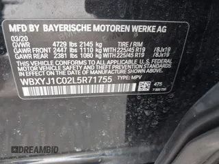 2020 BMW X2 xDrive28i with VIN WBXYJ1C02L5R71755, listed as a IAAI auction lot 41957012 with 69,997 mi miles. Bid and sale history available at carsss.com. Image 9.