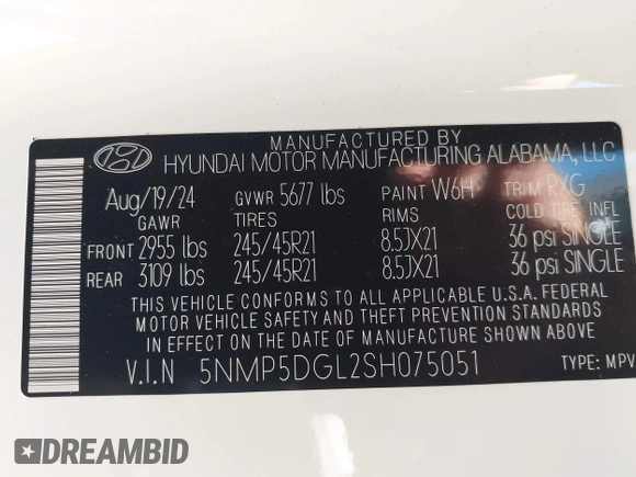 2025 Hyundai Santa Fe Calligraphy z VIN 5NMP5DGL2SH075051, wystawiony jako IAAI lot #42344858 z przebiegiem 6 728 mil mil oraz . Historia ofert i sprzedaży dostępna na DreamBid. Obrazek 9.