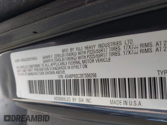 2008 Subaru Outback Limited с VIN 4S4BP62C287356298, выставлен на аукционе IAAI как лот 42279306 с пробегом 183 335 миль миль и . История ставок и продаж доступна на DreamBid. Изображение 9.