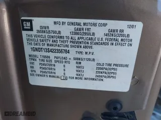 2002 Chevrolet TrailBlazer LS with VIN 1GNDT13S422356784, listed as a IAAI auction lot 41329655 with 122,525 mi miles. Bid and sale history available at carsss.com. Image 9.
