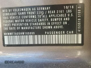 2017 Volkswagen Golf с VIN WVWWF7AU5HW109999, выставлен на аукционе Copart как лот 53265175 с пробегом 75 762 миль миль и Чистый • Clean title. История ставок и продаж доступна на DreamBid. Изображение 12.