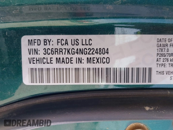 2022 Ram 1500 Tradesman with VIN 3C6RR7KG4NG224804, listed as a IAAI auction lot 41922878 with 125,963 mi miles and . Bid and sale history available at DreamBid. Image 9.