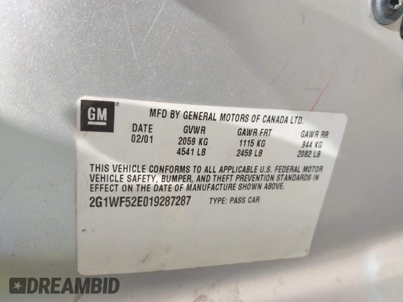 2001 Chevrolet Impala with VIN 2G1WF52E019287287, listed as a IAAI auction lot 42141067 with Not Provided miles and . Bid and sale history available at DreamBid. Image 9.
