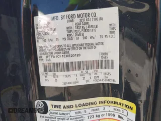 2014 Ford F-150 XL with VIN 1FTFW1CF1EKE20120, listed as a IAAI auction lot 42099294 with 207,198 mi miles and . Bid and sale history available at DreamBid. Image 9.