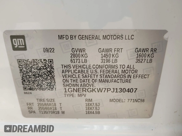 2023 Chevrolet Traverse LT Cloth with VIN 1GNERGKW7PJ130407, listed as a IAAI auction lot 41453103 with 62,946 mi miles. Bid and sale history available at carsss.com. Image 9.