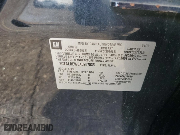 2010 GMC Terrain SLE-1 with VIN 2CTALBEW8A6297536, listed as a Copart auction lot 42930195 with 189,596 mi miles and Salvage Title. Bid and sale history available at DreamBid. Image 13.