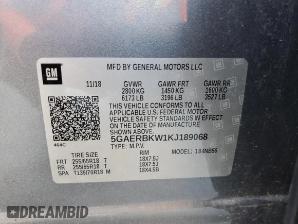 2019 Buick Enclave Essence with VIN 5GAERBKW1KJ189068, listed as a Copart auction lot 52951475 with 68,302 mi miles and Non Repairable. Bid and sale history available at DreamBid. Image 13.