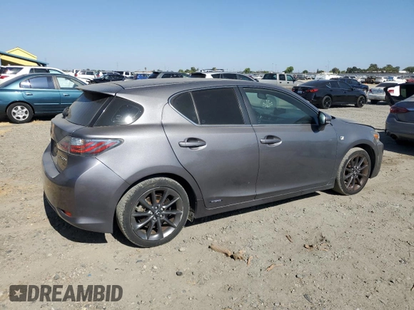 2013 Lexus CT 200h with VIN JTHKD5BH7D2165971, listed as a Copart auction lot 62601165 with 96,848 mi miles and Salvage title. Bid and sale history available at DreamBid. Image 3.