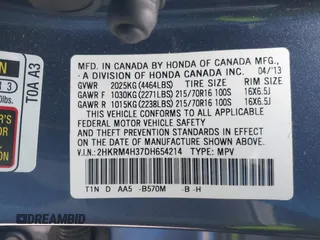 2013 Honda CR-V LX with VIN 2HKRM4H37DH654214, listed as a IAAI auction lot 41893022 with 98,515 mi miles and . Bid and sale history available at DreamBid. Image 9.