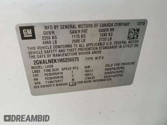 2017 GMC Terrain SLE with VIN 2GKALNEK1H6256075, listed as a Copart auction lot 53556545 with 84,091 mi miles and Salvage Title. Bid and sale history available at carsss.com. Image 13.