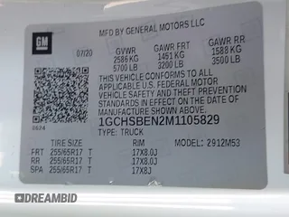 2021 Chevrolet Colorado 2WD Work Truck with VIN 1GCHSBEN2M1105829, listed as a IAAI auction lot 42105824 with 120,799 mi miles. Bid and sale history available at carsss.com. Image 9.