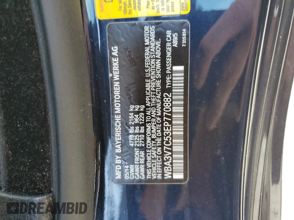 2014 BMW 4 Series 428i with VIN WBA3V7C53EP770882, listed as a Copart auction lot 71480514 with 42,427 mi miles and Non Repairable. Bid and sale history available at DreamBid. Image 13.