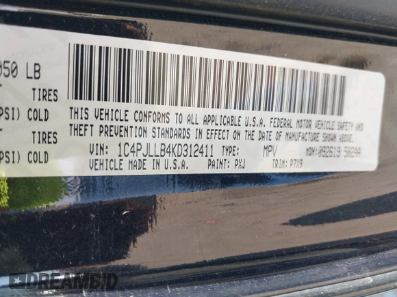 2019 Jeep Cherokee Latitude Plus with VIN 1C4PJLLB4KD312411, listed as a IAAI auction lot 41677041 with 82,802 mi miles and . Bid and sale history available at DreamBid. Image 9.