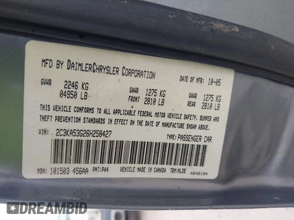 2006 Chrysler 300 Touring z VIN 2C3KA53G26H258427, wystawiony jako IAAI lot #42449071 z przebiegiem 152 223 mil mil oraz . Historia ofert i sprzedaży dostępna na DreamBid. Obrazek 9.