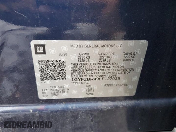2020 Cadillac XT4 AWD Luxury with VIN 1GYFZBR49LF127035, listed as a Copart auction lot 48824564 with Not Provided miles and . Bid and sale history available at carsss.com. Image 12.