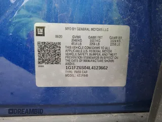 2020 Chevrolet Bolt EV Premier with VIN 1G1FZ6S04L4123662, listed as a Copart auction lot 43017423 with 42,121 mi miles. Bid and sale history available at carsss.com. Image 14.