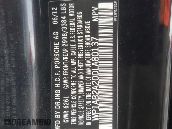 2013 Porsche Cayenne S with VIN WP1AB2A20DLA80137, listed as a Copart auction lot 59947365 with 163,233 mi miles and Clean title. Bid and sale history available at DreamBid. Image 13.