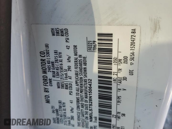 2022 Ford Transit Connect XL с VIN NM0LS7S28N1506432, выставлен на аукционе Copart как лот 56679645 с пробегом 162 415 миль миль и Чистый • Clean title. История ставок и продаж доступна на DreamBid. Изображение 12.