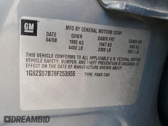 2008 Saturn Aura XE with VIN 1G8ZS57B78F253955, listed as a Copart auction lot 52855185 with 154,559 mi miles and Salvage Title. Bid and sale history available at DreamBid. Image 12.