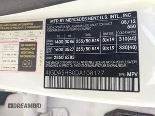 2013 Mercedes-Benz M 350 z VIN 4JGDA5HB0DA108177, wystawiony jako IAAI lot #42295466 z przebiegiem 161 232 mil mil oraz . Historia ofert i sprzedaży dostępna na DreamBid. Obrazek 9.