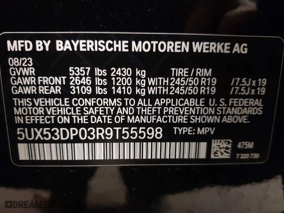 2024 BMW X3 xDrive30i with VIN 5UX53DP03R9T55598, listed as a IAAI auction lot 41223077 with 9,923 mi miles. Bid and sale history available at carsss.com. Image 9.